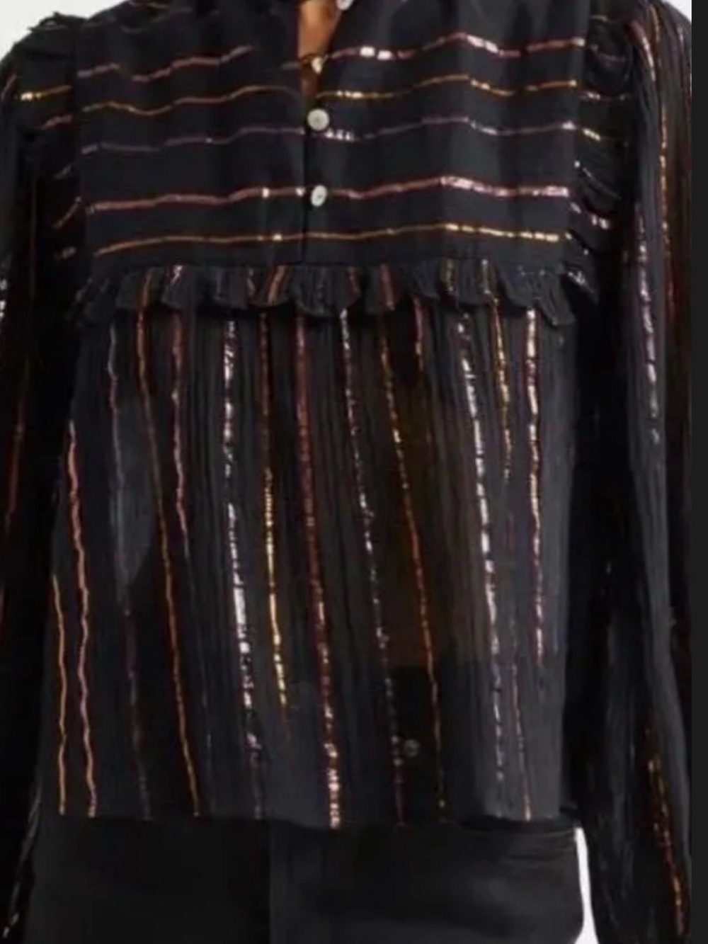 FARM Rio Black Blouse with Metallic Copper & Gold Stripes
